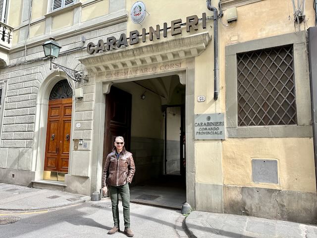 alessandro in front of florence carabinieri caserma