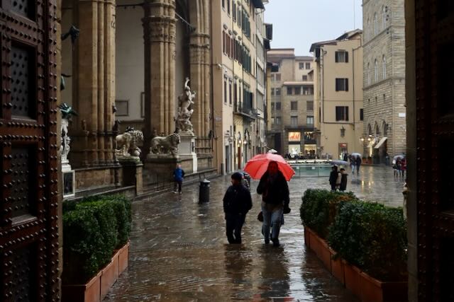 Piazza della Signoria on a rainy winter day