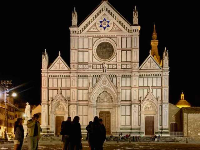 view of santa croce facade at night