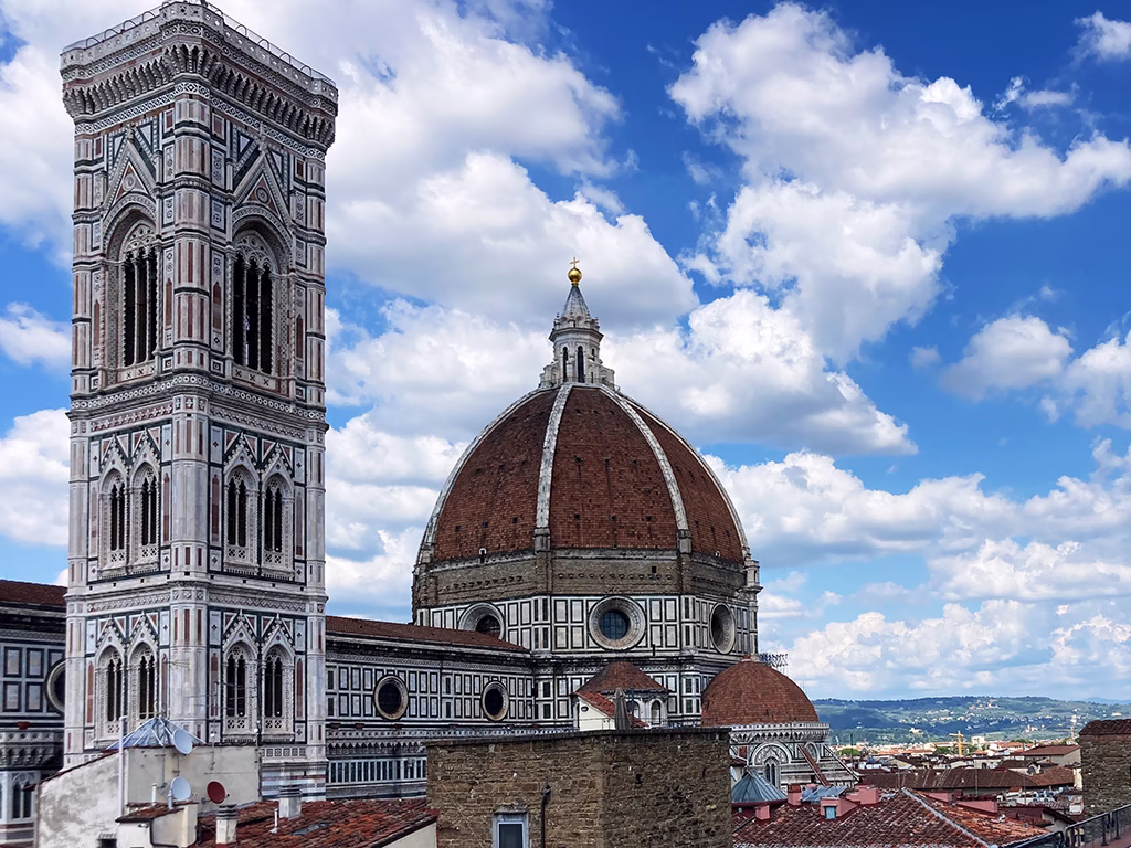 View on Art rooftop bar view of Duomo and Campanile