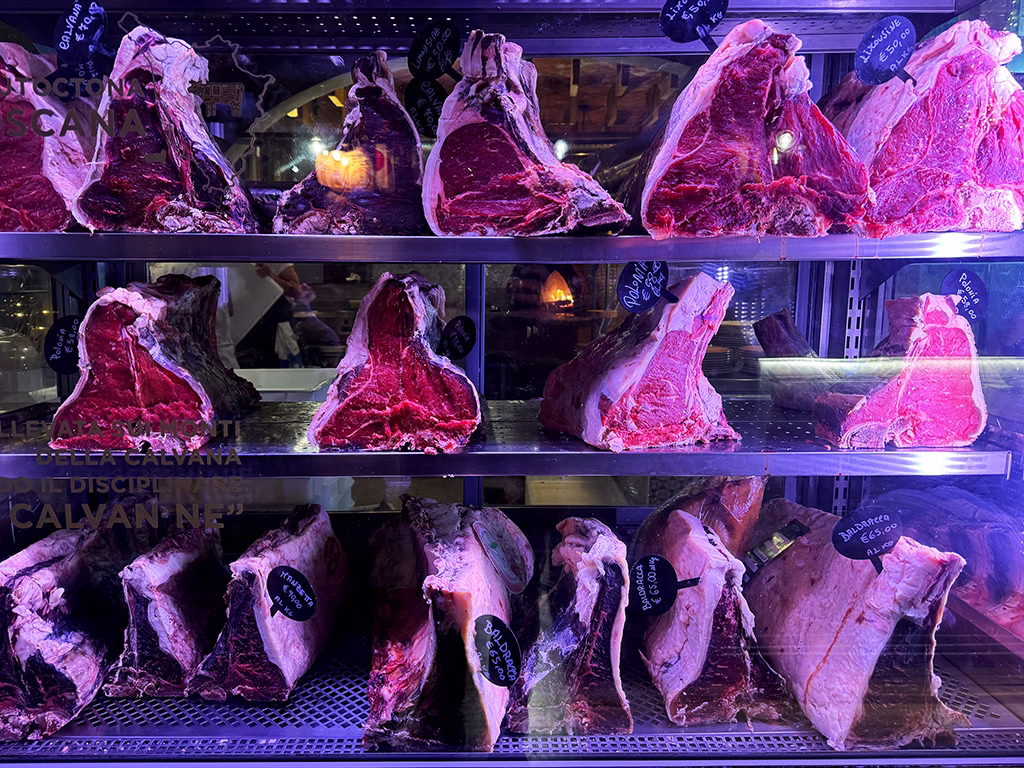Bistecca Fiorentina Fridge filled with raw steaks